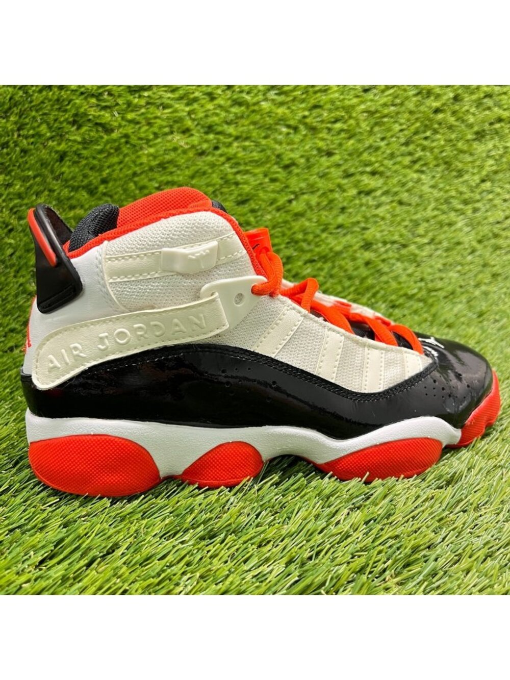 Nike Air Jordan 6 Rings Boys Size 4Y White Black Orange Athletic Shoes Sneakers